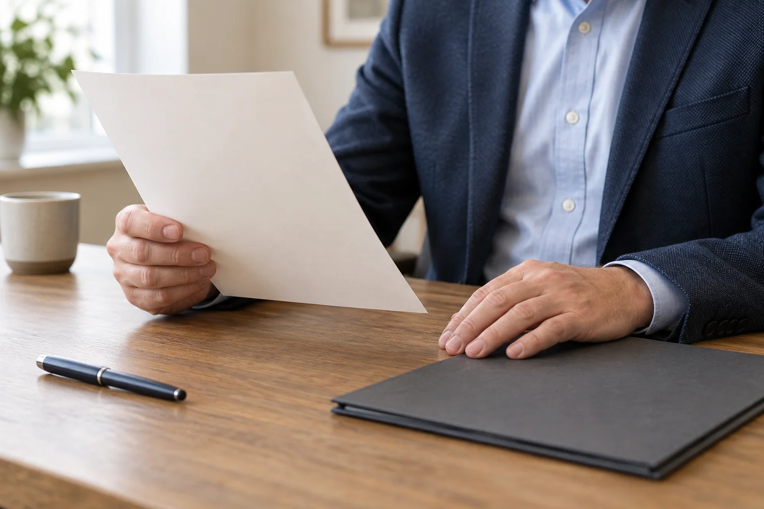 Illustrative scene of a professional reviewing documents.